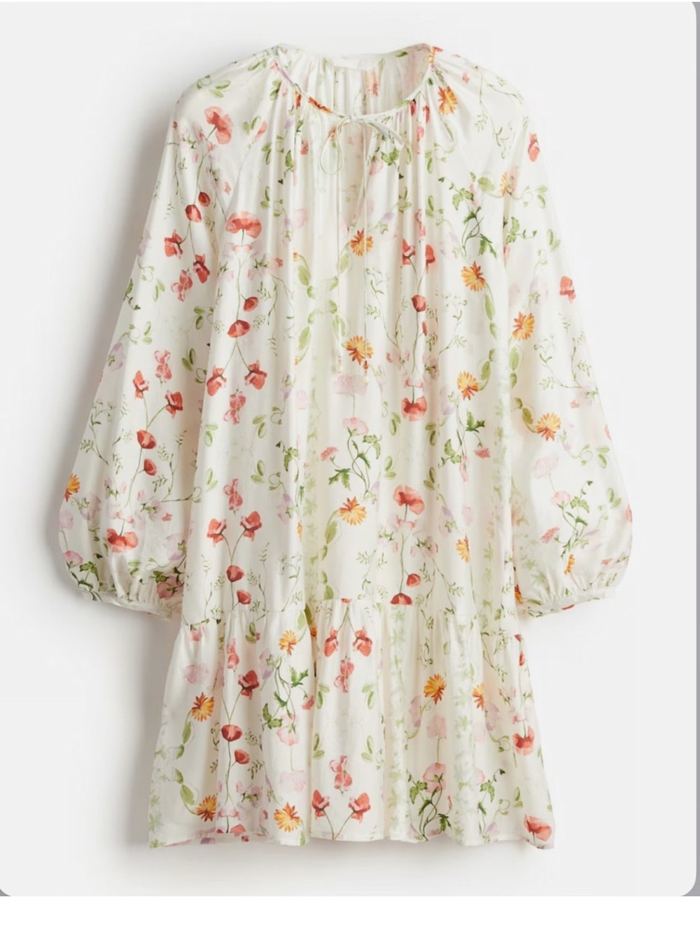H&M Women’s White Floral Tie-Detail Dress. Size Large.
